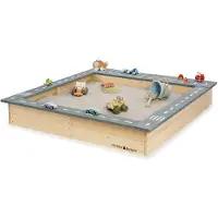 Muddy Buddy Sandkasten "Highway Hero", beige (natur, grau), Sandkästen, Kinder, B/H/L: 125cm x 20cm x 135cm, Massivholz, Sandkasten, natur - lavagrau, B:125cm H:20cm L:135cm