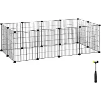 Songmics Kleintierkäfig, Kleintiergehege, Freilauf, Metallgitter, DIY schwarz