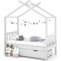 Syfax Kinderbett mit Schublade Weiß Massivholz Kiefer 70x140 cm