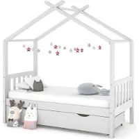 Syfax Kinderbett mit Schublade Weiß Massivholz Kiefer 80x160 cm