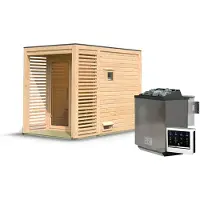 Karibu Saunahaus Außensauna Gartensauna Angkor 1 unbehandelt Ofen 9 kW externe Strg easy 38mm Massivholz 191x276x232 cm
