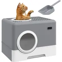 PawHut Katzentoilette, mit ausziehbarer Schublade und Schaufel, LxBxH: 52 x 41 x 38,5 cm - grau