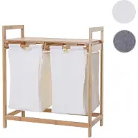 Mendler Wäschesammler HWC-B83, Laundry Wäschesortierer Wäschekorb Wäschebehälter, Bambus 2 Fächer 74x64x33cm 60731