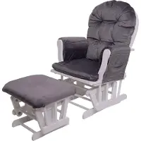 Mendler Relaxsessel HWC-C76, Schaukelstuhl Sessel Schwingstuhl mit Hocker Samt, grau, Gestell weiß