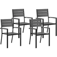 Beliani Gartenstuhl 4er Set Grau und Schwarz Kunstholz Aluminium mit Hohen Armlehnen Lamellen-Optik Modern für Balkon Terrasse Garten Ausstattung