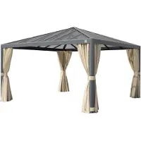 PRIMEYARD 4x4m Hardtop Gartenpavillon, inkl. 4 Seitenteile, champagnerfarben - (300667)