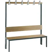 C+P Garderobenbank Basic Plus, 1-seitig, Rückenlehne, ohne Schuhrost, Fußgestell schwarzgrau RAL 7021, B 1500 mm, Dekor Eiche Ser.