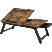 Songmics Laptoptisch, Laptopständer, Frühstückstablett, klappbare Beine, für Bett und Sofa, höhenverstellbar, für bis zu 15,6 Zoll Laptops, 55 x 35 x 23 cm, vintagebraun LLD105B01