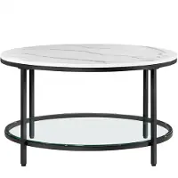 Vasagle Couchtisch, Wohnzimmertisch, 80 x 46 cm (Ø x H), Marmorweiß-Tintenschwarz