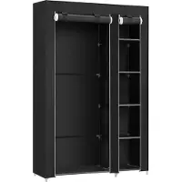 Songmics Stoffschrank schwarz mit Stange und Tür XL 175 x 110 x 45 cm Kleiderschrank Garderobe Faltschrank LSF007