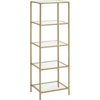 Songmics Stehregal, Bücherregal, Badezimmerregal, 5 Ebenen, Küchenregal, schmales Badezimmerregal, für Wohnzimmer, Schlafzimmer, Arbeitszimmer, gehärtetes Glas, Stahlrahmen, goldfarben LGT029A01