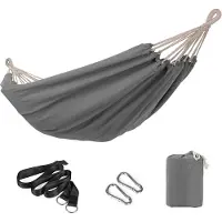 Songmics Hängematte, 210 x 150 cm, Doppelhängematte, 300 kg Tragkraft, für Garten, Terrasse, Balkon, Outdoor, Camping, mit Tragetasche, Gurten, Karabinern, Grau GDC15GY