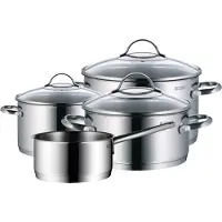 WMF Topf-Set "Provence Plus 4-teilig, Induktions Töpfe Set mit Glasdeckel" Set, Bratentopf Ø 20 cm, Fleischtopf Ø 16/24 cm, Stielkasserolle Ø 16 cm, 7 Stk. tlg. Cromargan Edelstahl Rostfrei 18/10