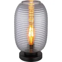 Globo Lighting Tischleuchte Metall schwarz matt, Glas rauchfarben, Kabel PVC schwarz, Wippschalter am Kabel, ø: 200mm, H: 345mm, Kabellänge 1500mm, exkl. 1x E27 40W 230V