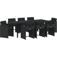 vidaXL Möbel 9-teiliges Garten-Essset mit Kissen Schwarz Poly Rattan - Gartenstühle 3379979