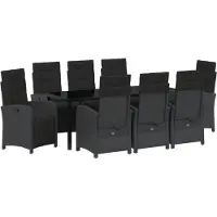 vidaXL Möbel 9-teiliges Garten Essgruppe mit Kissen Schwarz Poly Rattan, Gartentisch Schwarz 200x80x73 cm Gehärtetes Glas - Gartenstühle 3380315