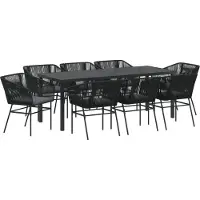 vidaXL Möbel 9-teiliges Garten-Essmöbelset mit Kissen Schwarz Poly Rattan - Gartenstühle 3380924