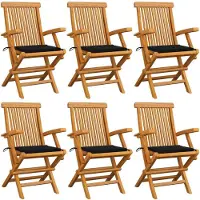 vidaXL Möbel Gartenstühle mit Schwarzen Kissen 6 Stk. Massivholz Teak - Gartensessel 3062548