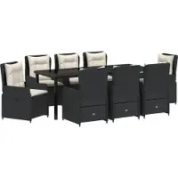 vidaXL Möbel 9-teiliges Garten-Essgruppe Schwarz Poly Rattan, Gartentisch Schwarz 200x80x73 cm aus gehärtetem Glas - Gartenstühle 3380945
