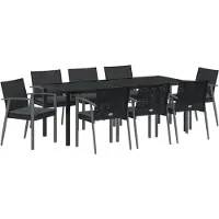 vidaXL Möbel 9-teiliges Garten-Esszimmer-Set mit Kissen Schwarz Poly Rattan - Gartenstühle 3379071