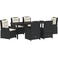 vidaXL 7-teiliges Garten Essset Schwarzes Poly Rattan, Gartentisch Schwarz 200x80x73 cm Sicherheitsglas, Gartenstühle DesignMöbel Neu