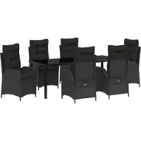 vidaXL Möbel 7-teiliges Garten-Dining-Set mit Kissen Schwarz Poly Rattan - Gartenstühle 3380489