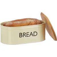 Relaxdays Brotkasten Retro XL, mit Bambusdeckel, runde Brotbox mit Schriftzug BREAD, HBT: 14 x 36 x 20 cm, beige/natur