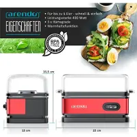 Arendo Frühstücks-Set Edelstahl, Wasserkocher mit Temperatureinstellung 1,5l, 4 Scheiben Langschlitztoaster, 4 Scheiben Toaster, Brötchenaufsatz, Eierkocher 6 Eier, rot