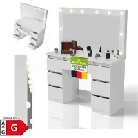 Juskys Lilia Frisiertisch / Schminktisch - Inkl. LED und Schubladen - Weiß