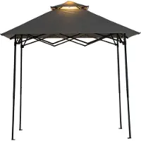 Sunjoy portabler Stahl Grill Pavillon CINTO mit magnetischem LED-Licht & verstellbare Deckenhöhe - 160cm x 250cm, grau