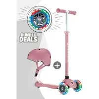 Globber PRIMO PLUS LIGHTS – Tretroller und Helm Kinder, 120/80 mm, 3-rädrig, höhenverstellbar, LED-Leuchtrollen, rosa