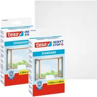 TESA 2x Fliegengitter Standard Insektenschutz Fenster ohne Bohren weiß 1,5x1,8 m