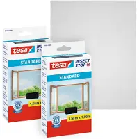 TESA 2x Fliegengitter Standard Insektenschutz Fenster ohne Bohren grau 1,5x1,8 m