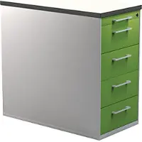 Mauser Schübecontainer mit Sockel, H 720mm, Kunststoffpl., 4 Schübe, alu/gelbgrün/weiß