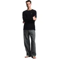 Emporio Armani für Herren. EM000614_AF14998 Pyjama mit schwarzem Allover-Motiv (XL), Heimtextilien, Baumwolle, Langarm