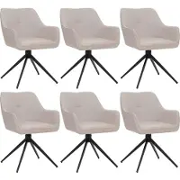 Mendler 6er-Set Esszimmerstuhl MCW-O47, Küchenstuhl Armlehne, drehbar Auto-Return, Stoff/Textil (270g/m²) cremeweiß