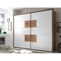 Möbelando Schwebetürenschrank Schlafzimmerschrank Kleiderschrank Schrank "Constantin I" Wildeiche / Weiß / Absetzung Hirnholz