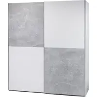 Möbelando Schwebetürenschrank Kleiderschrank Schiebetürenschrank Schrank "Noni I" Weiß / Schachbrett Beton