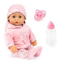 Bayer Design 93824CR Babypuppe interaktiv, Spielpuppe sprechend, weicher Körper, Schnuller, Flasche, 38 cm