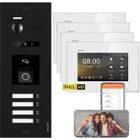 Balter EVO HD Schwarz RFID/Fingerprint 4x7" WiFi Weiß Video Türsprechanlage Set 4 Familienhaus