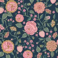 Cath Kidston Vliestapete "Strawberry Garden Navy", blau, B:0,52m H:10m L:10m, Vlies, Tapeten, Vliestapete, 10mx52cm (ca. 5m2)
