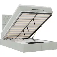 vidaXL Ottoman-Bett mit Matratzen & LEDs Hellgrau 120x200 cm Samt