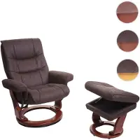 MCA Relaxsessel HWC-J42, Fernsehsessel TV-Sessel Hocker, Stoff schwarz-braun WildKunstleder, Gestell Walnuss-Optik