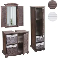 Mendler Badezimmerset HWC-H20, Badmöbel-Set Hochschrank Waschbeckenunterschrank Wandspiegel shabby braun