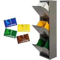 Wellhome Metall-mülleimer Und Recyclingbehälter Mit + 4 Magnetischen Etiketten 51l 3 Fächer