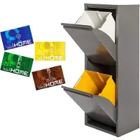 Wellhome Metall-mülleimer Und Recyclingbehälter Mit 4 Magnetischen Etiketten 34l 2 Fächer