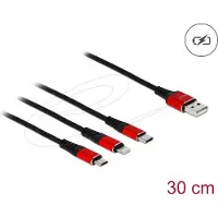 DeLOCK USB Ladekabel 3 in 1 for Lightning / Micro USB / USB Type-C 30 cm, 0,3 m, USB A, USB C/Micro-USB B/Lightning, USB 2.0, Schwarz, Rot