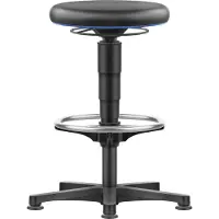 BIMOS Allround Hocker , sitzhöhenverstellbar, mit Gleiter & Fußring, Kunstlederbezug, abwaschbar, unempfindlich gegen Öle & Desinfektionsmittel, Farbring blau