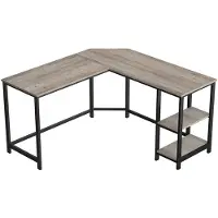 CALICOSY - Rechtwinkliger Eckschreibtisch mit 2-stufigem Regal im Industrial-Stil