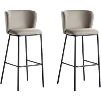 Beliani Barstuhl 2er Set Taupe Stoffbezug und Metall mit Niedriger Lehne Fußstützen Retro Design Sitzmöbel Wohnzimmer Küche Bar Wohnküche Ausstattung